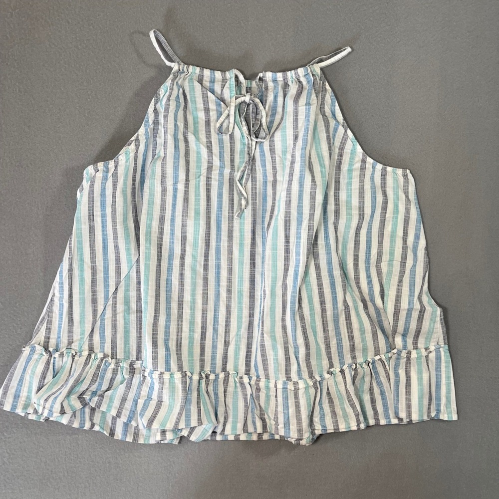 Lane Bryant Womens 18 Blue Striped Cotton Halter Ruffle Hem Sleeveless Blouse - Picture 3 of 7
